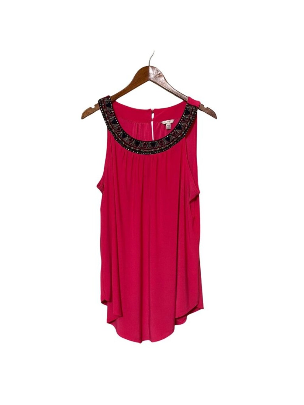 Beaded Collar Sleeveless Red Blouse Asymmetrical Hem Womens 14/16W